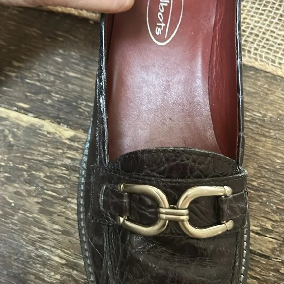 Talbots Croc Embossed Leather Loafers Burgundy Horsebit 7.5 AA Narrow - Picture 7 of 10